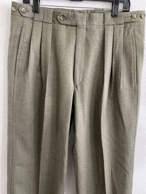 Shaia’s Couture Men’s 100% Wool  Pleated Pants 35x31 Moss Green Business G22